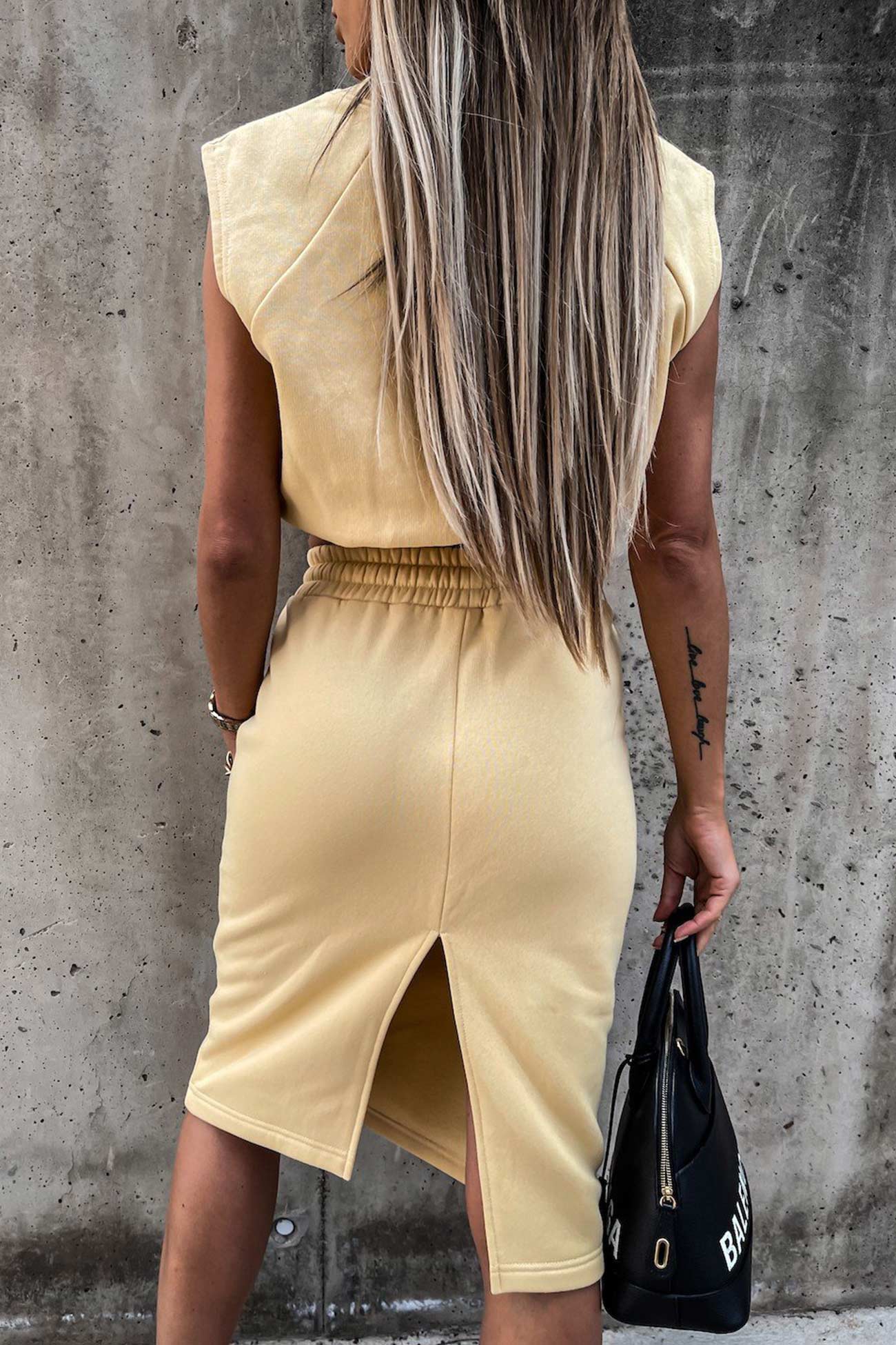 Women's elastic waist tank top slit skirt set
