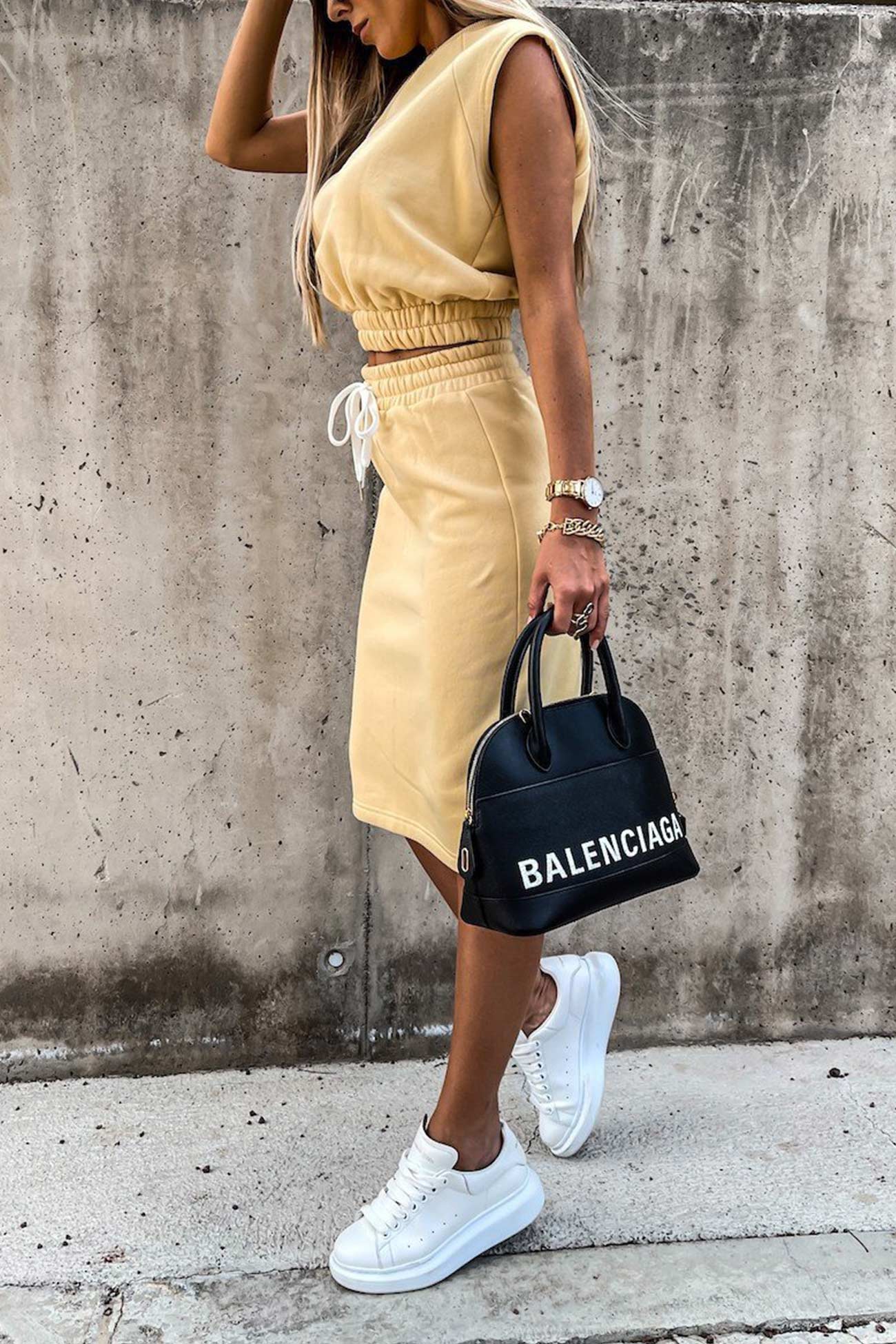 Women's elastic waist tank top slit skirt set