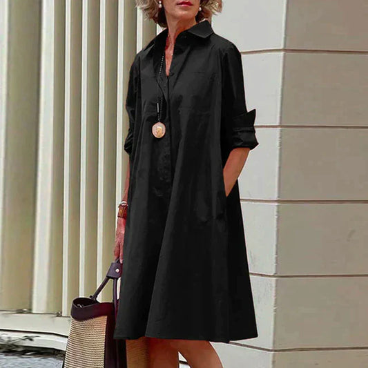 Loose Fit Button-Up A-Line Shirtdress