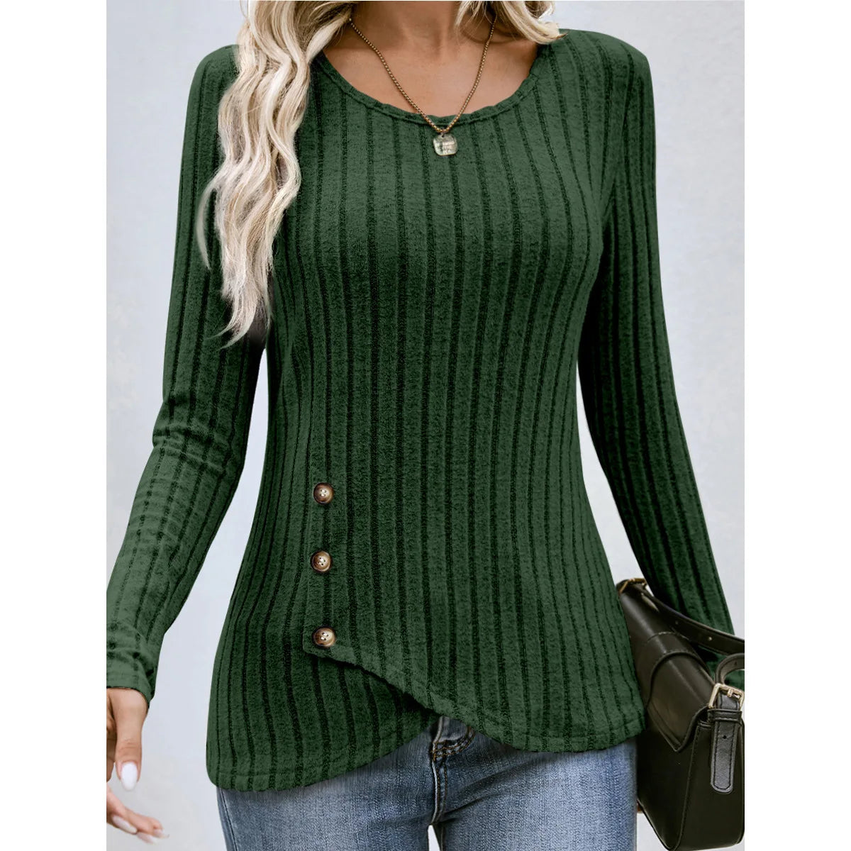 Women's fitted long-sleeve round neck top