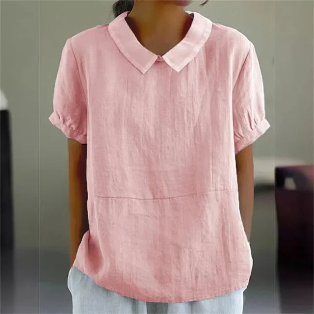 Women's Blouse - Relaxed Fit - Peter Pan Collar - Puff Sleeve Elegant
