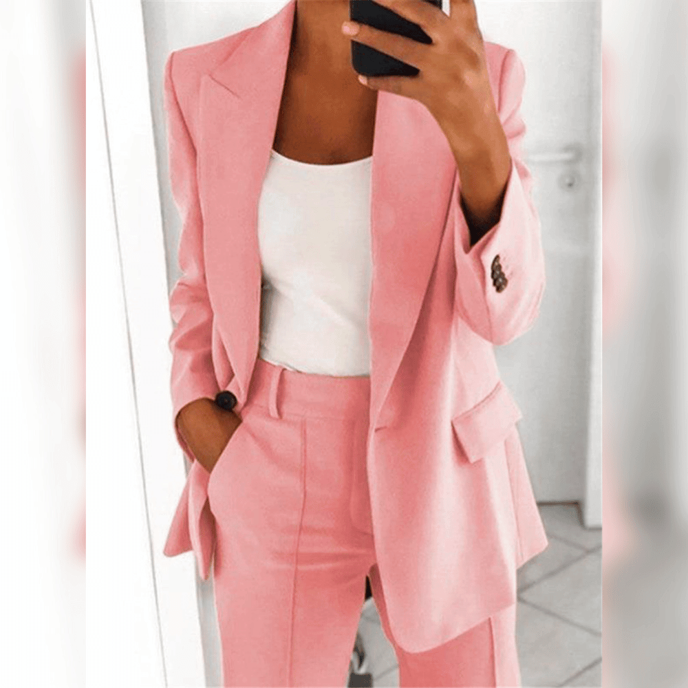 Women’s Suit Set - Tailored Blazer and High-Waisted Trousers - Structured Fit - Notched Lapels