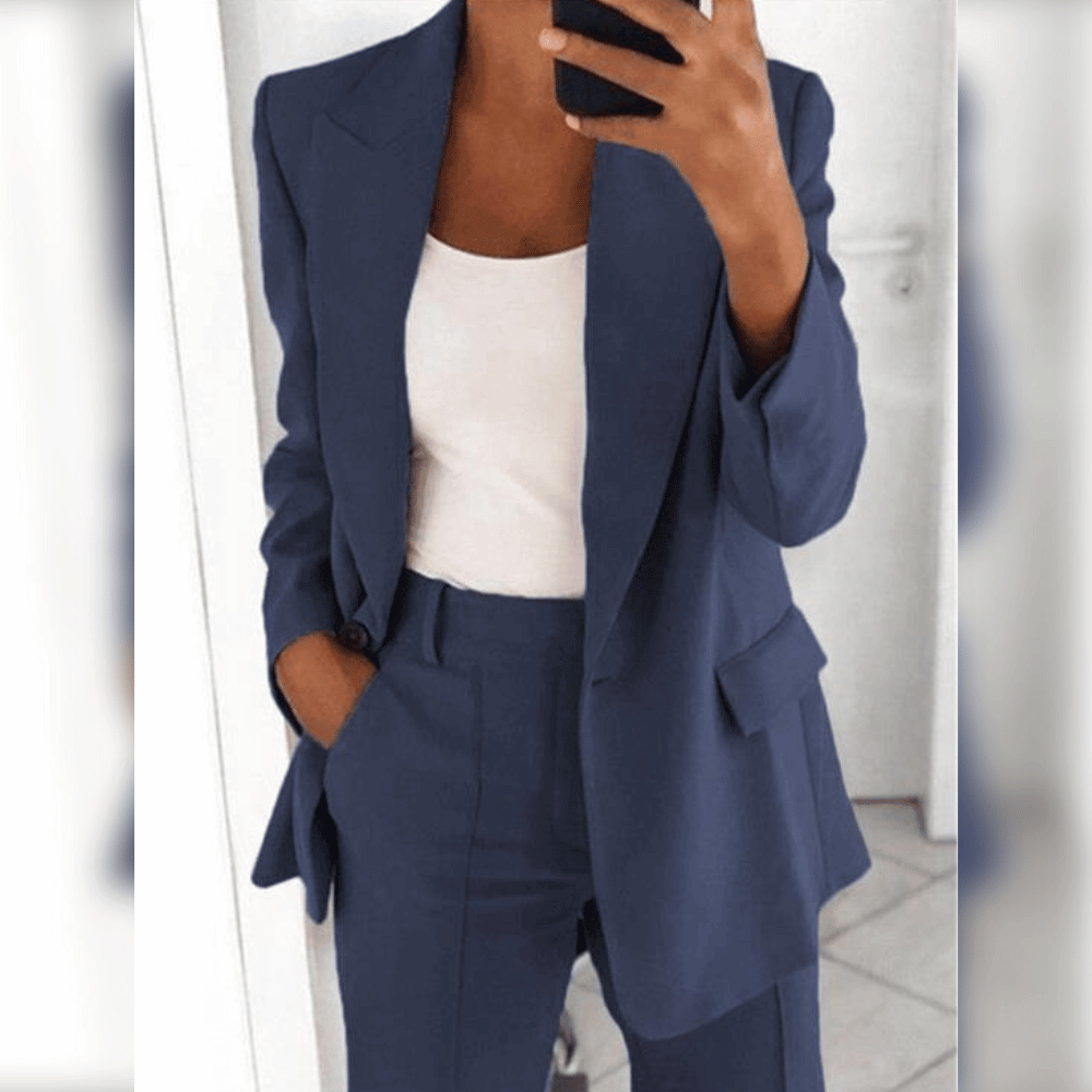 Women’s Suit Set - Tailored Blazer and High-Waisted Trousers - Structured Fit - Notched Lapels