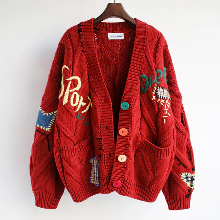 Women's cardigan with patchwork accents