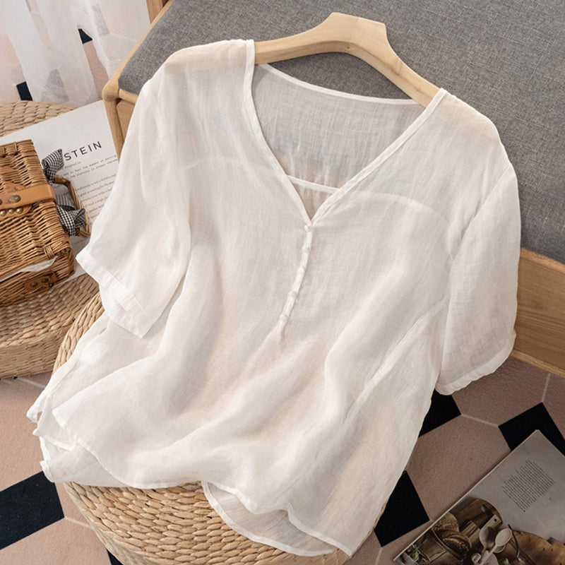 Loose Fit V-Neck 3/4 Sleeve Blouse
