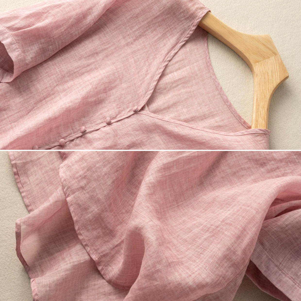 Loose Fit V-Neck 3/4 Sleeve Blouse