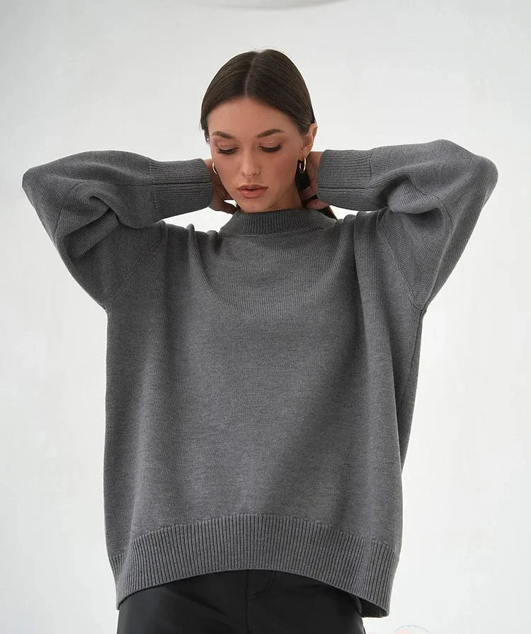 Women’s Sweater – Oversized Fit – Cotton Knit – Crew Neck – Ribbed Cuffs – Long Sleeve