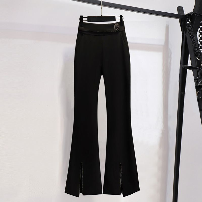 Women's autumn pleated suit jacket and flare pants set