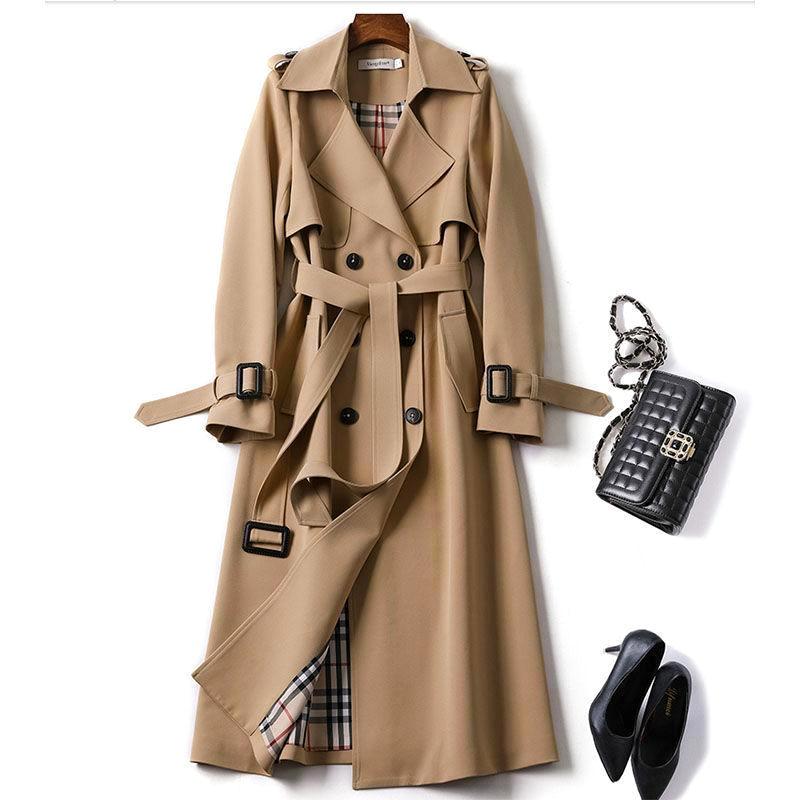 Women's double-breasted trench coat long jacket
