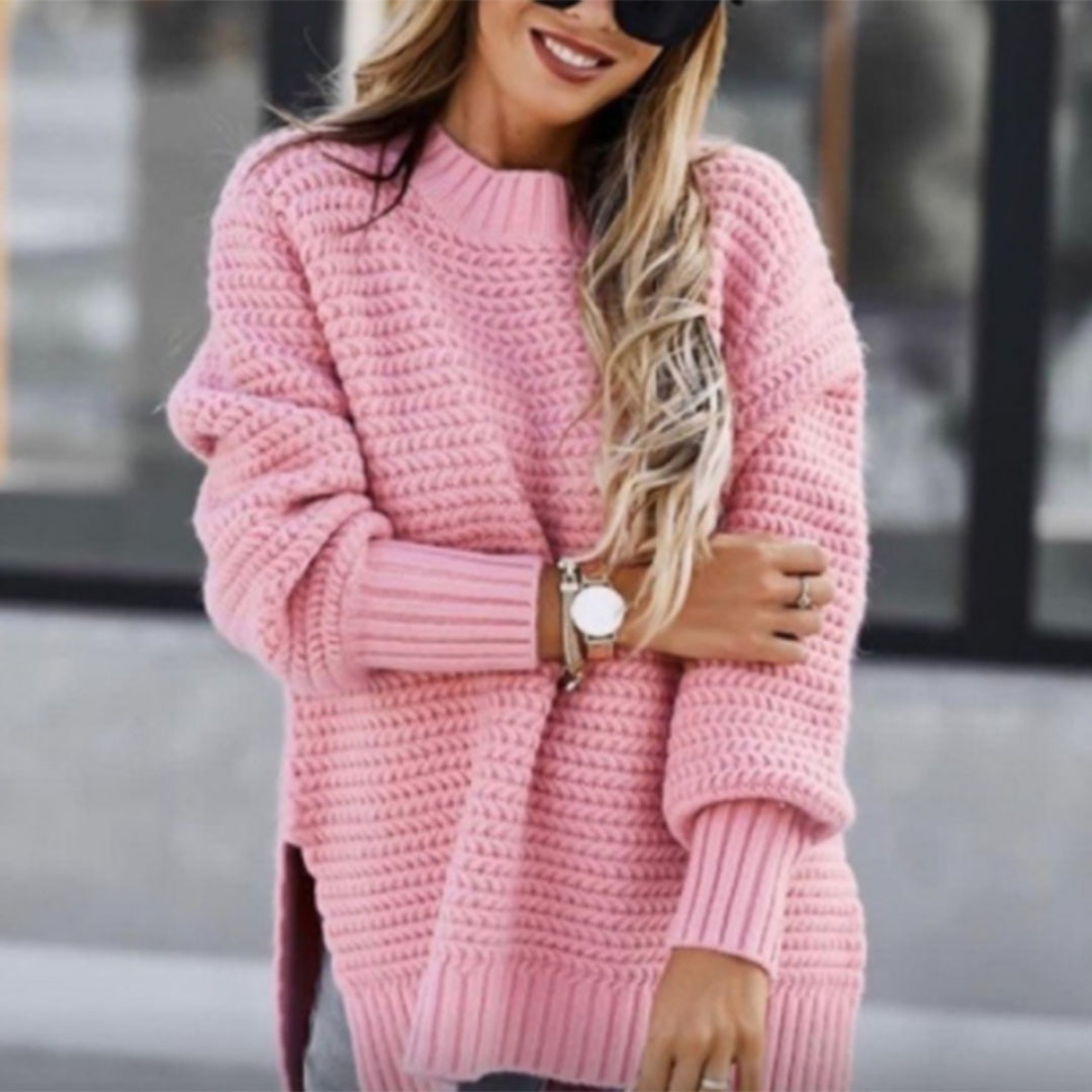 Women's loose fit half-high collar knitted sweater