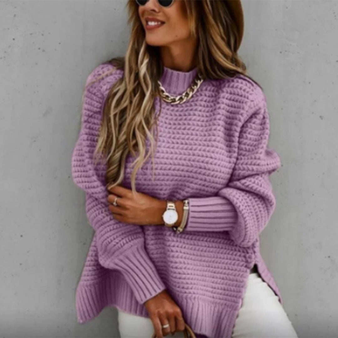 Women's loose fit half-high collar knitted sweater