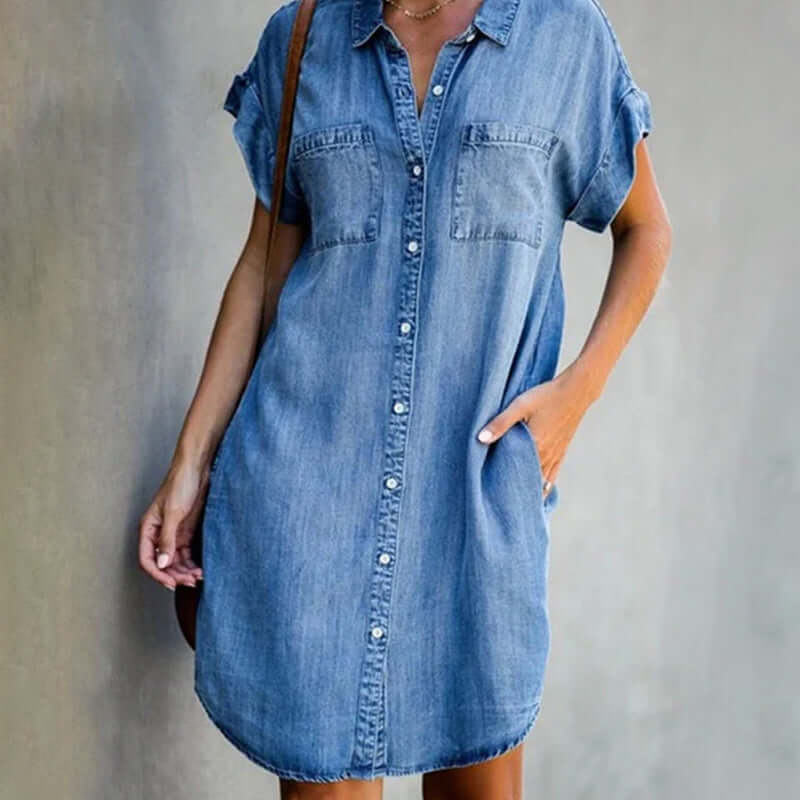 Relaxed Fit Denim Button-Down Shirtdress
