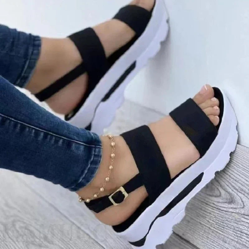 Women’s Platform Sandals - Thick Sole - Adjustable Ankle Strap - Casual Comfort