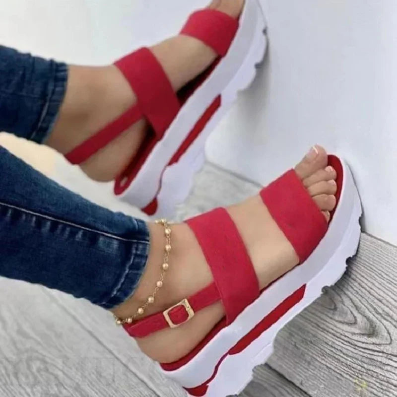 Women’s Platform Sandals - Thick Sole - Adjustable Ankle Strap - Casual Comfort