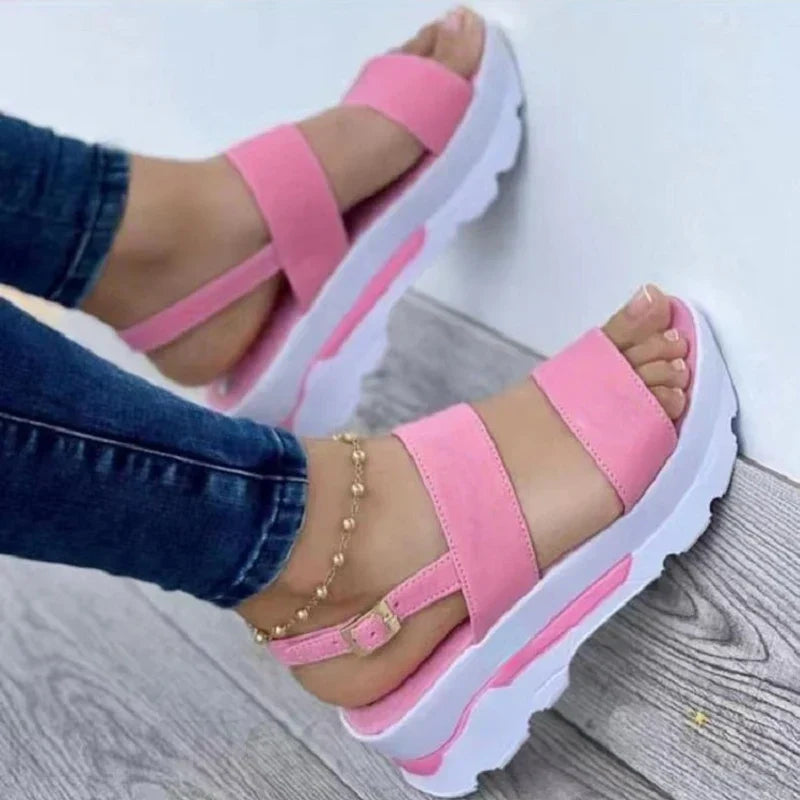 Women’s Platform Sandals - Thick Sole - Adjustable Ankle Strap - Casual Comfort