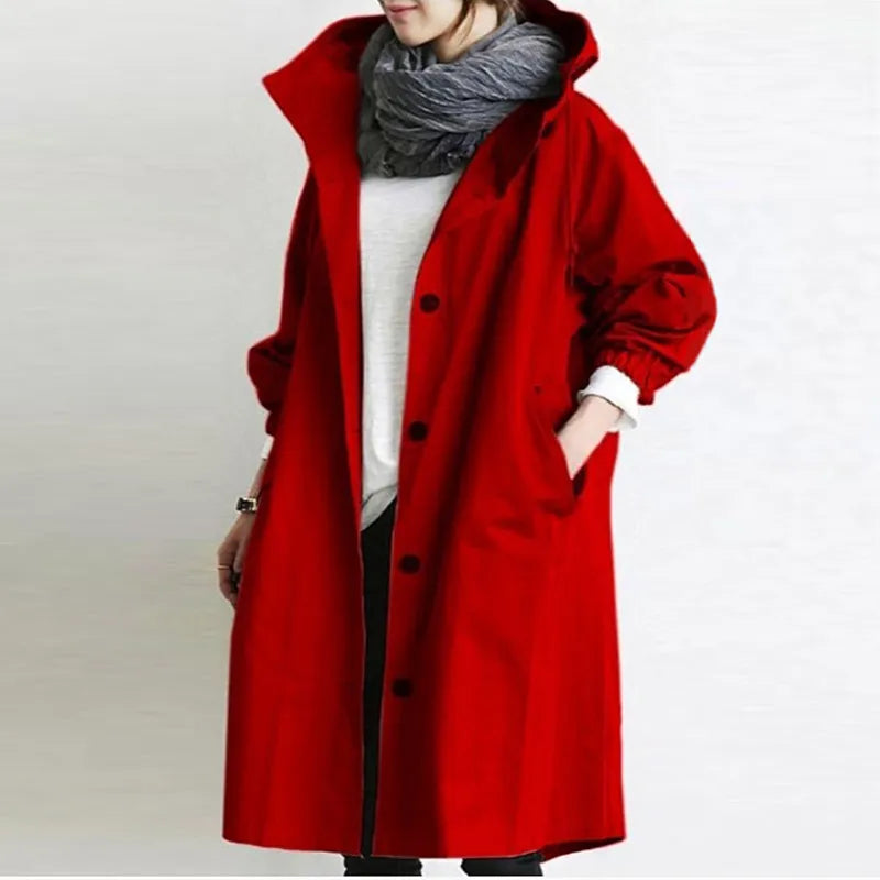 Women's autumn casual long windbreaker jacket