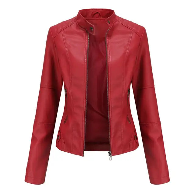 Faux Leather Motorcycle Jacket for Women