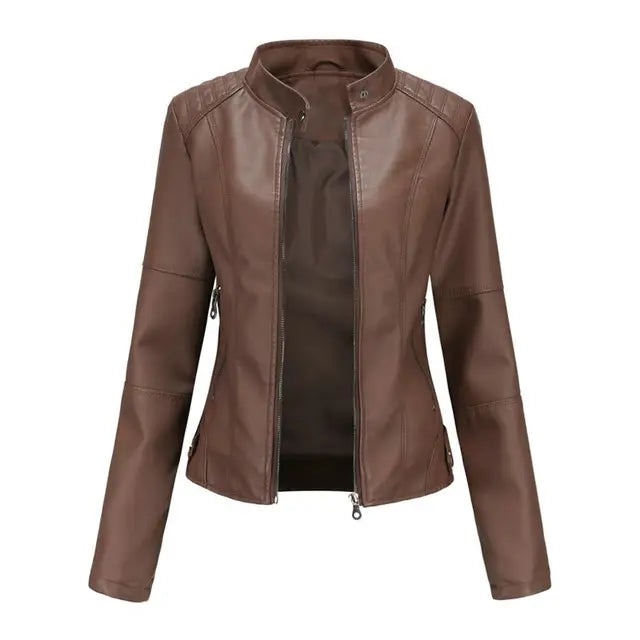Faux Leather Motorcycle Jacket for Women