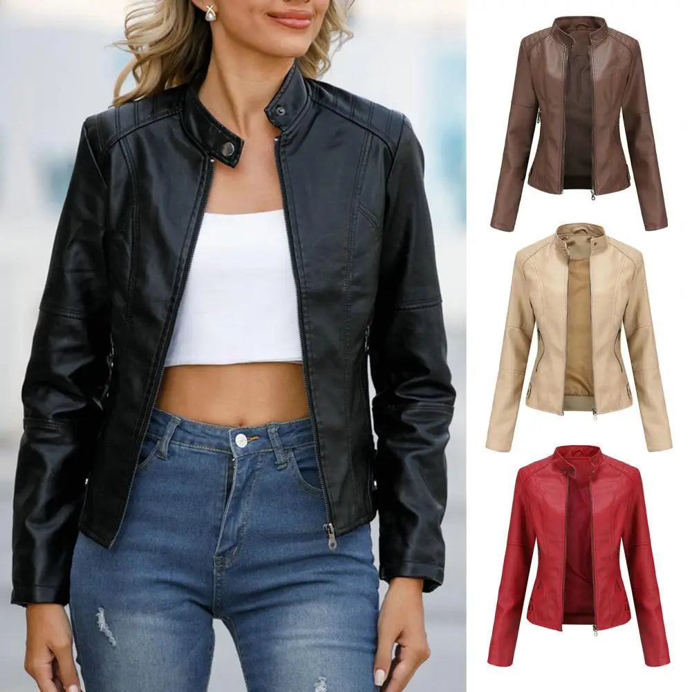 Tarissa - Faux leather motorcycle jacket for women