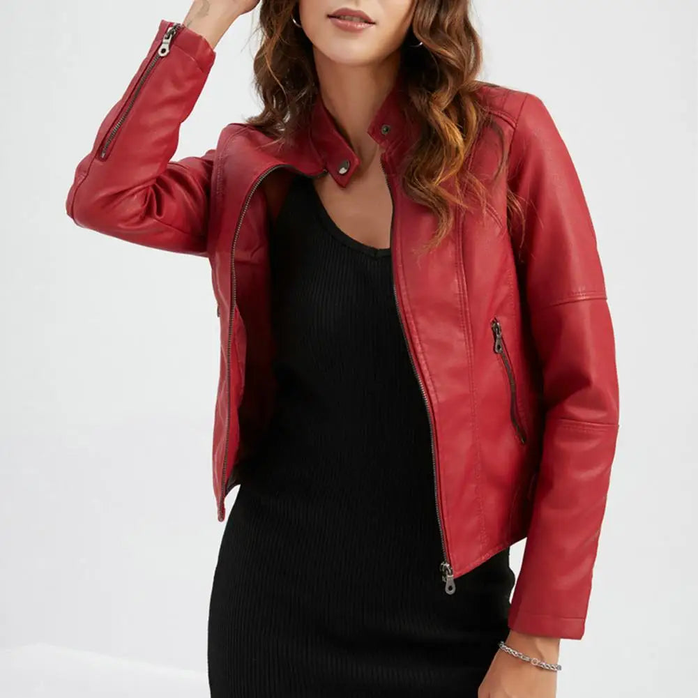 Tarissa - Faux leather motorcycle jacket for women