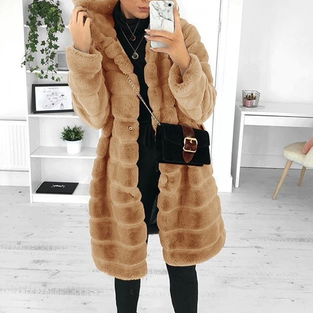 Saige - plush hooded midi length coat