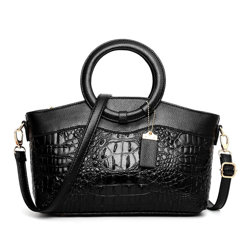 Women's crocodile pattern ring crossbody bag