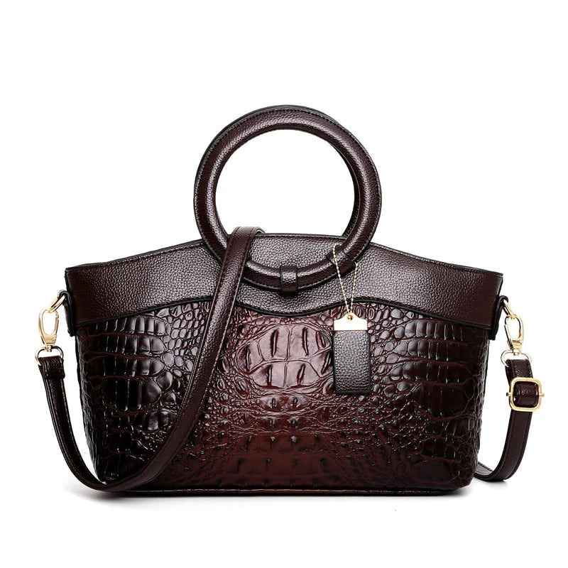 Women's crocodile pattern ring crossbody bag