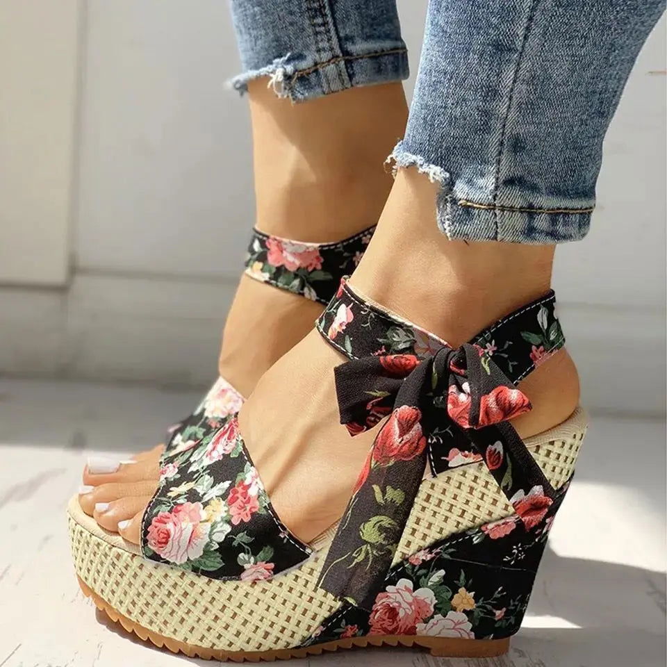 Aivee - fishmouth high-heel lace-up wedge sandals