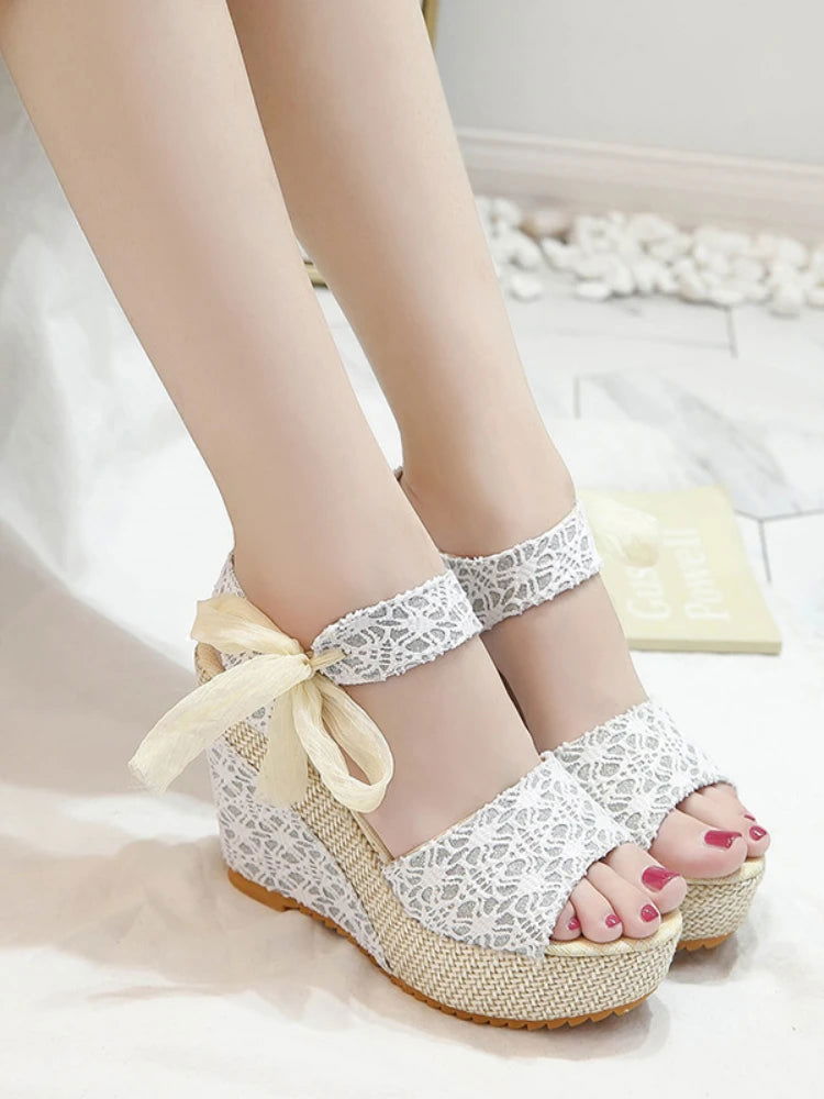 Aivee - fishmouth high-heel lace-up wedge sandals