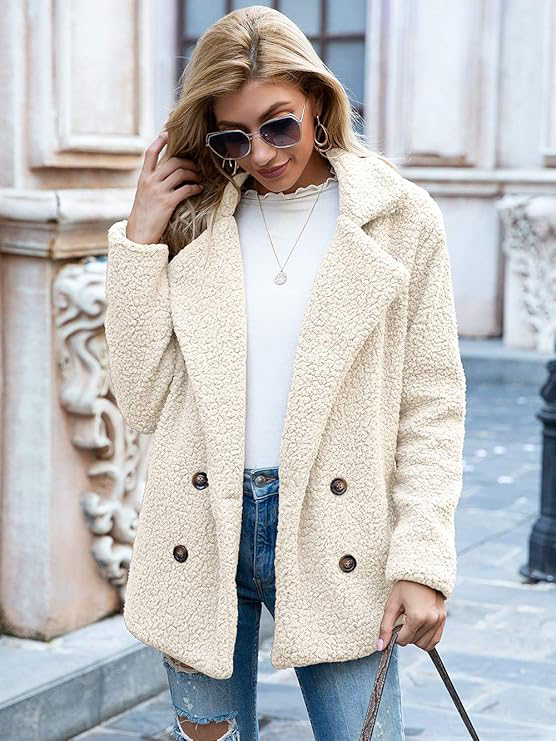 Women's plush teddy lapel coat