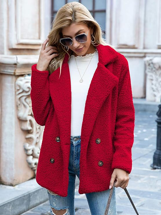 Women's plush teddy lapel coat