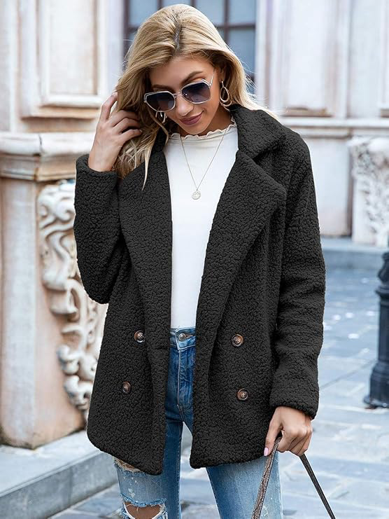 Women's plush teddy lapel coat