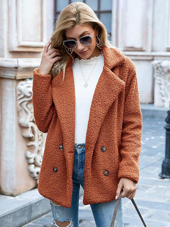 Women's plush teddy lapel coat