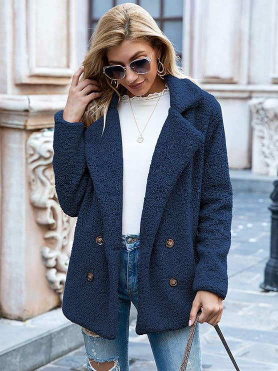 Women's plush teddy lapel coat