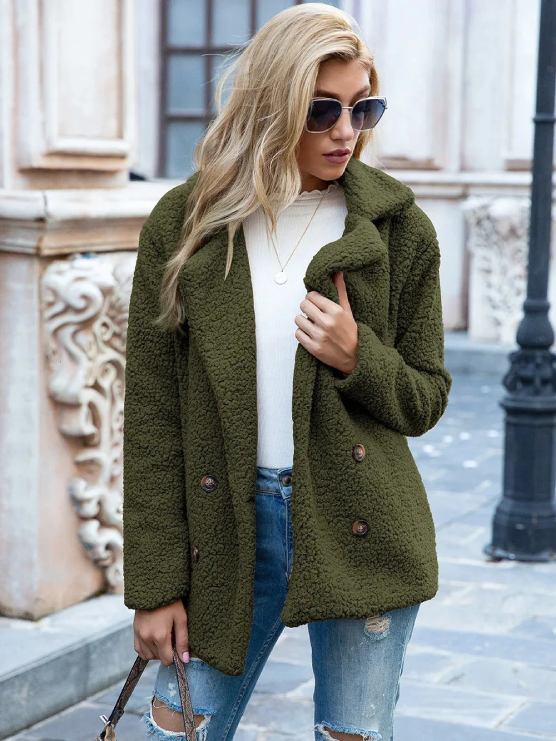 Women's plush teddy lapel coat