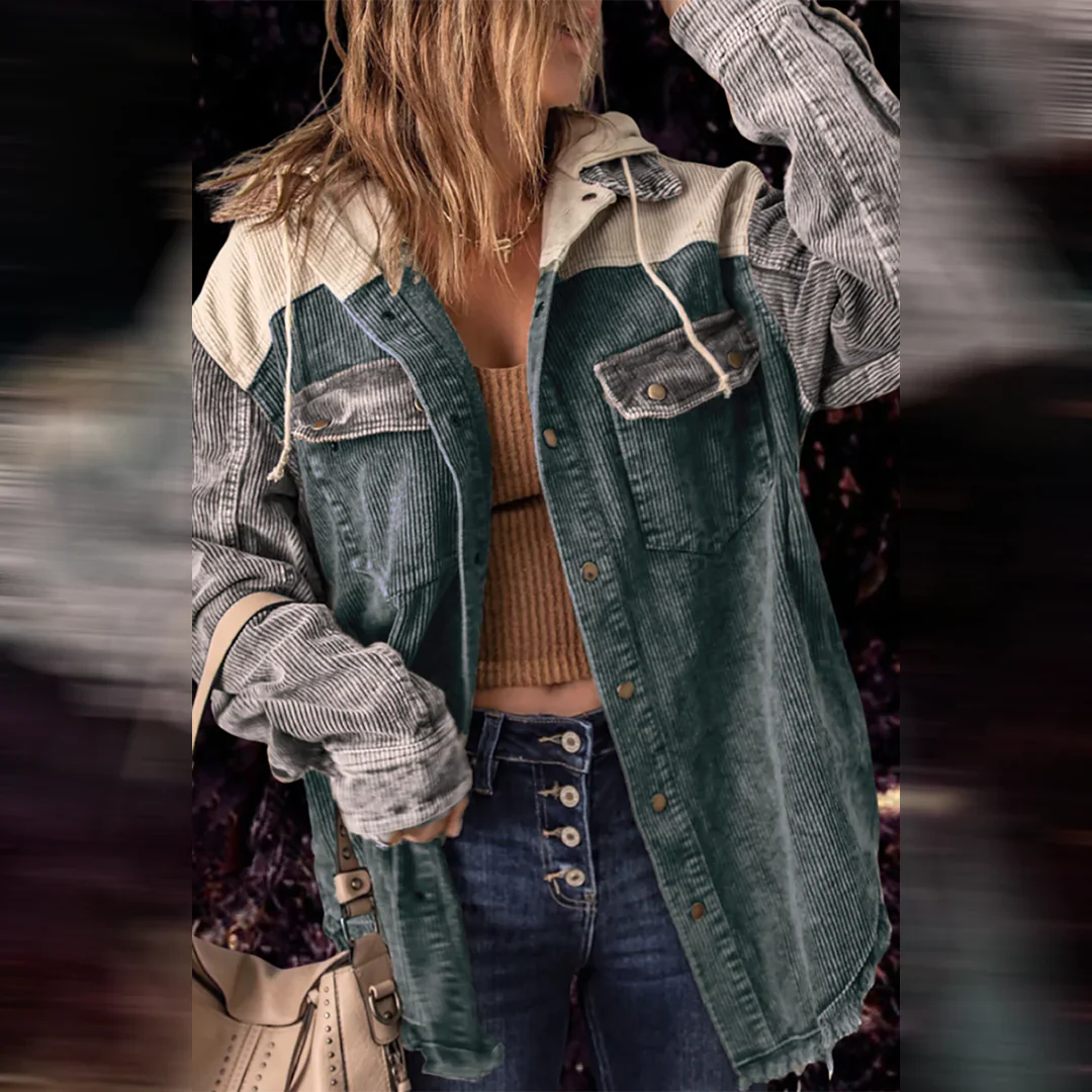 Women's contrast color hooded ribbed jacket
