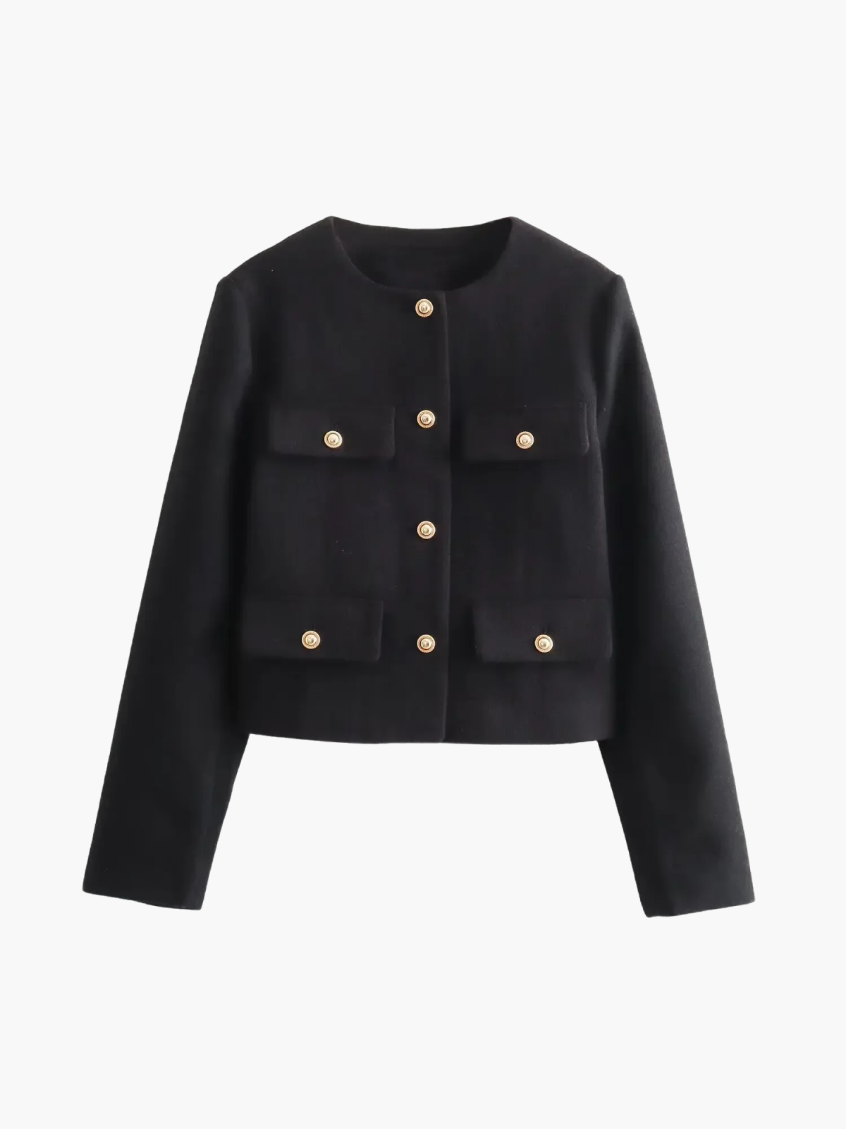 Women’s Tweed Jacket - Structured Fit - Button Front - Collarless Design - Flap Pockets