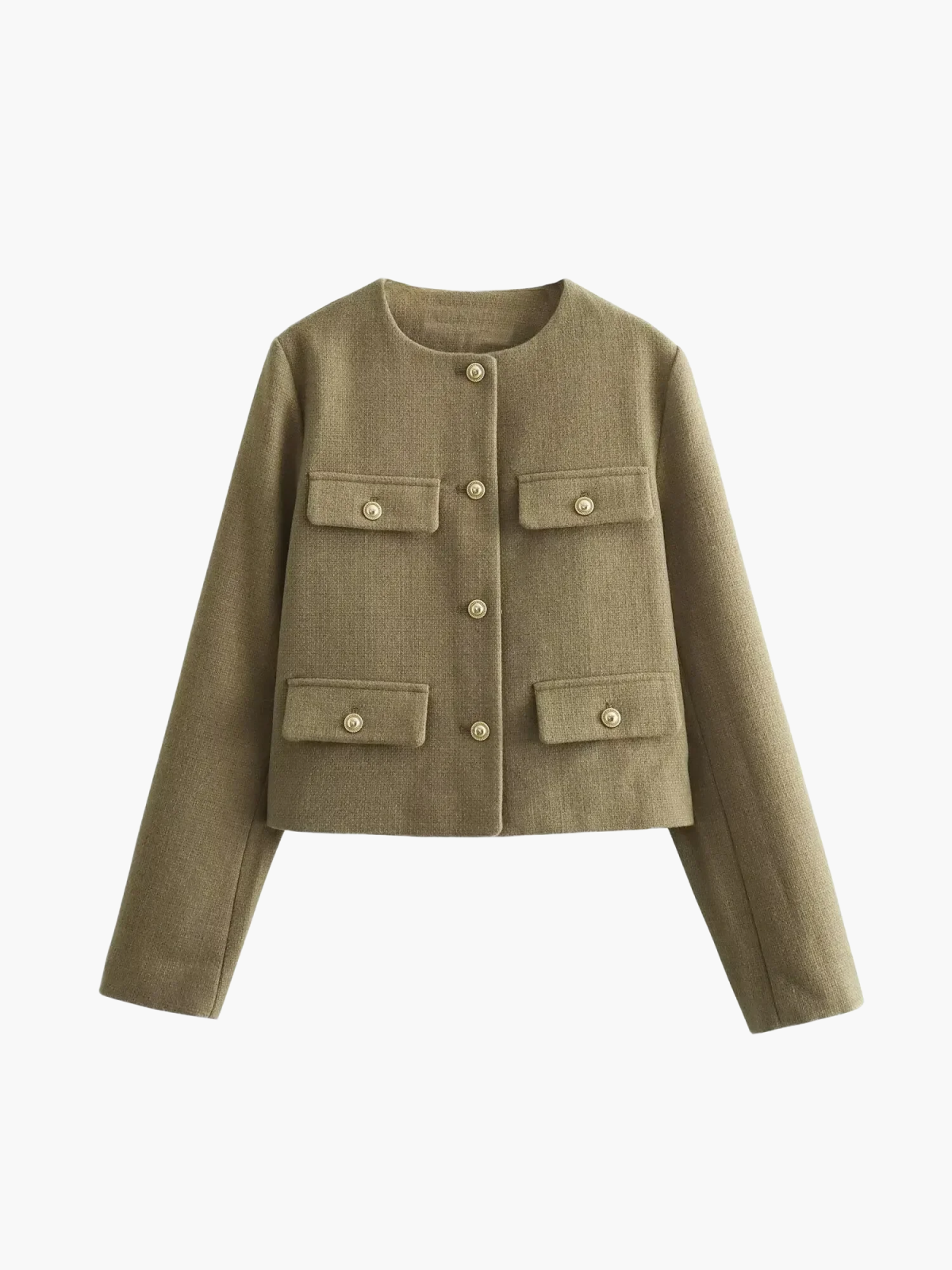Women’s Tweed Jacket - Structured Fit - Button Front - Collarless Design - Flap Pockets