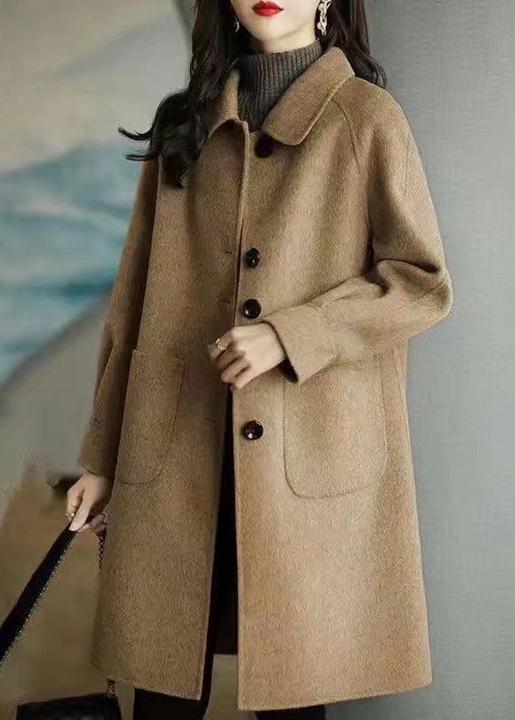 Women's slim fit thickened medium length woolen coat