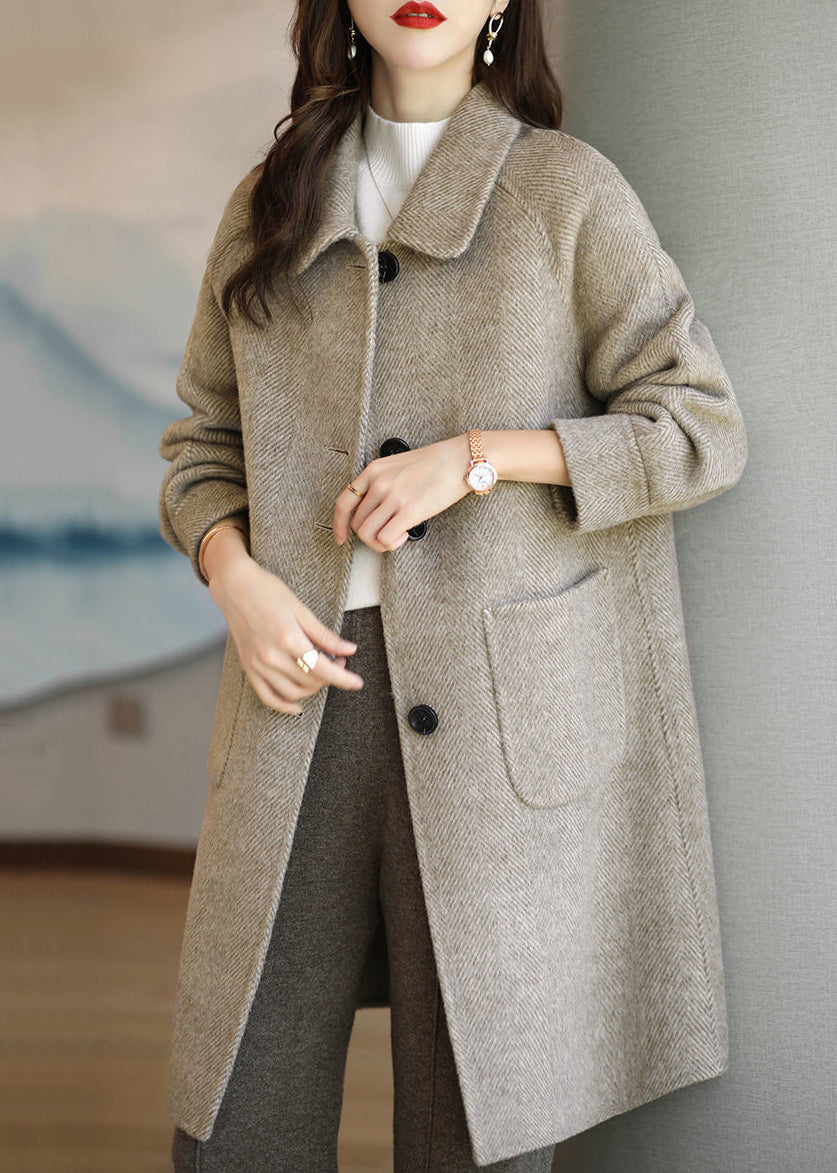 Women's slim fit thickened medium length woolen coat