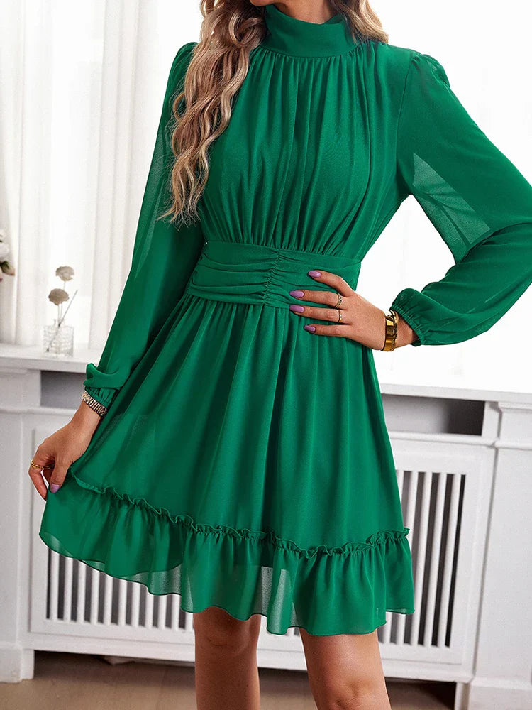 Ruched Waist Asymmetrical A-Line Dress
