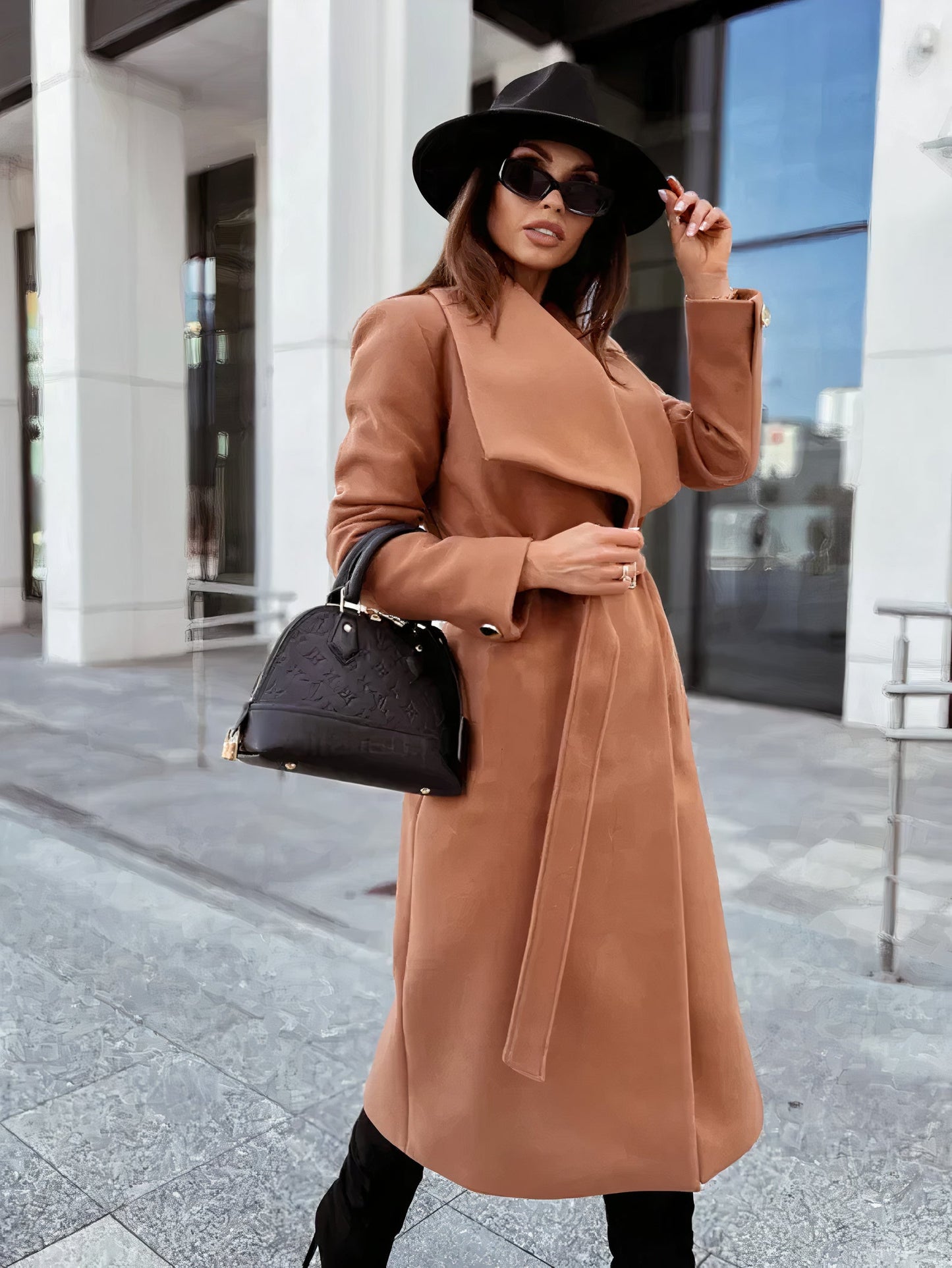 Women's simple lapel belted trench coat