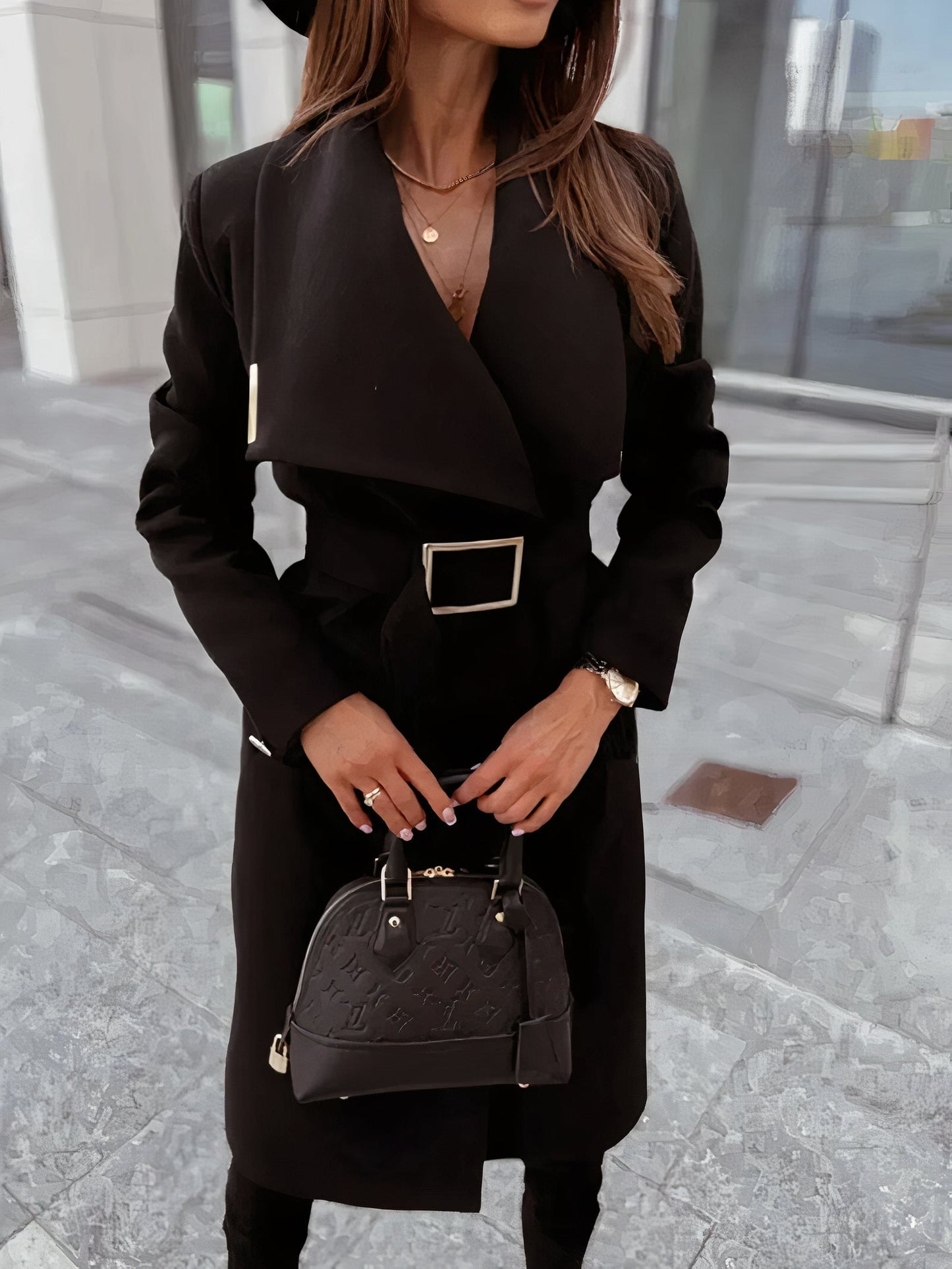 Women's simple lapel belted trench coat