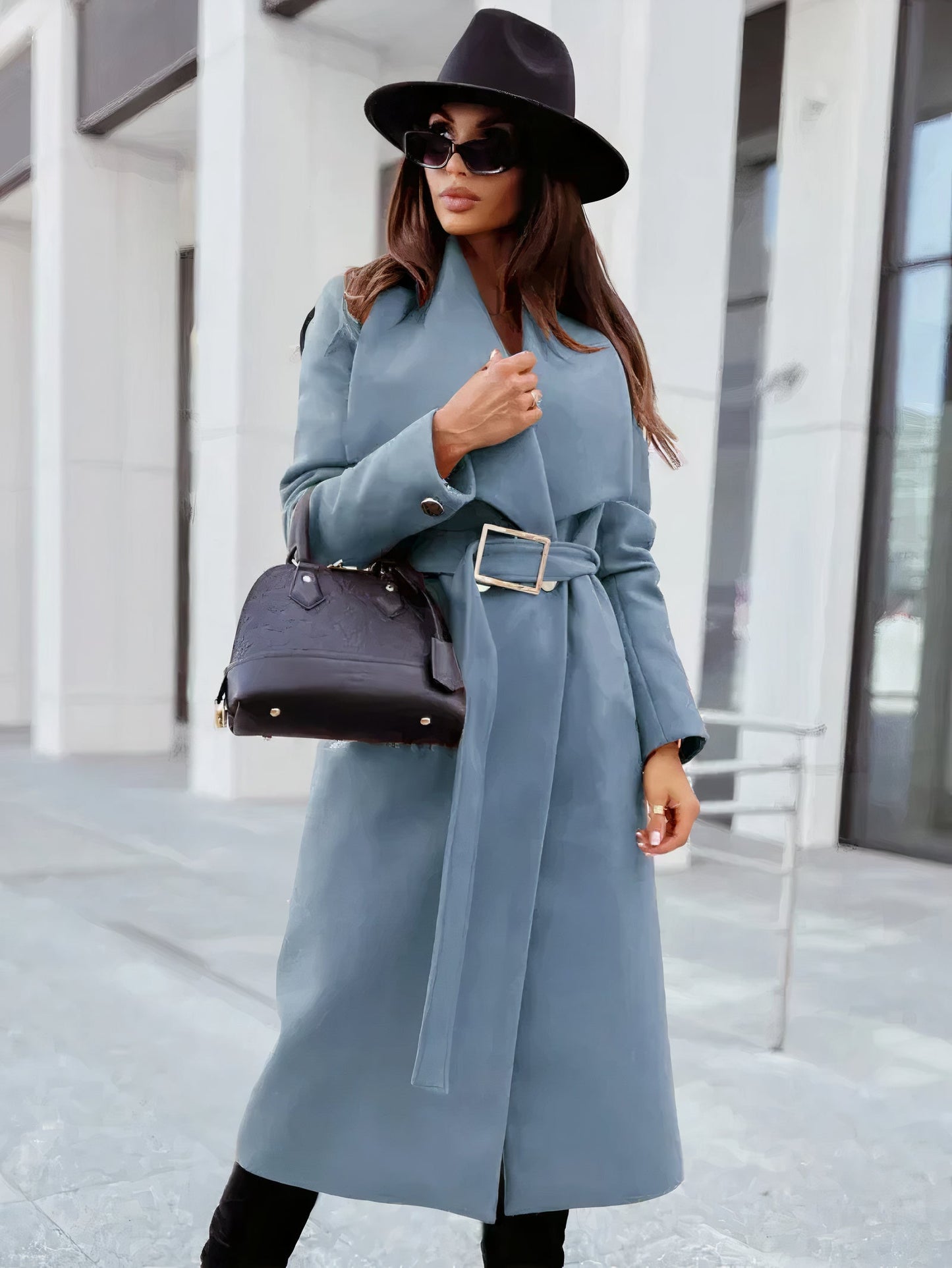 Women's simple lapel belted trench coat