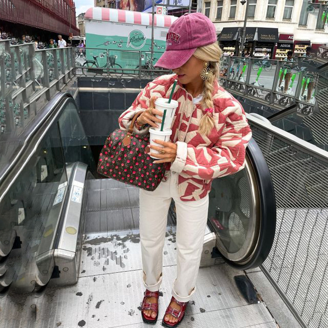 Women's autumn floral print loose quilted jacket