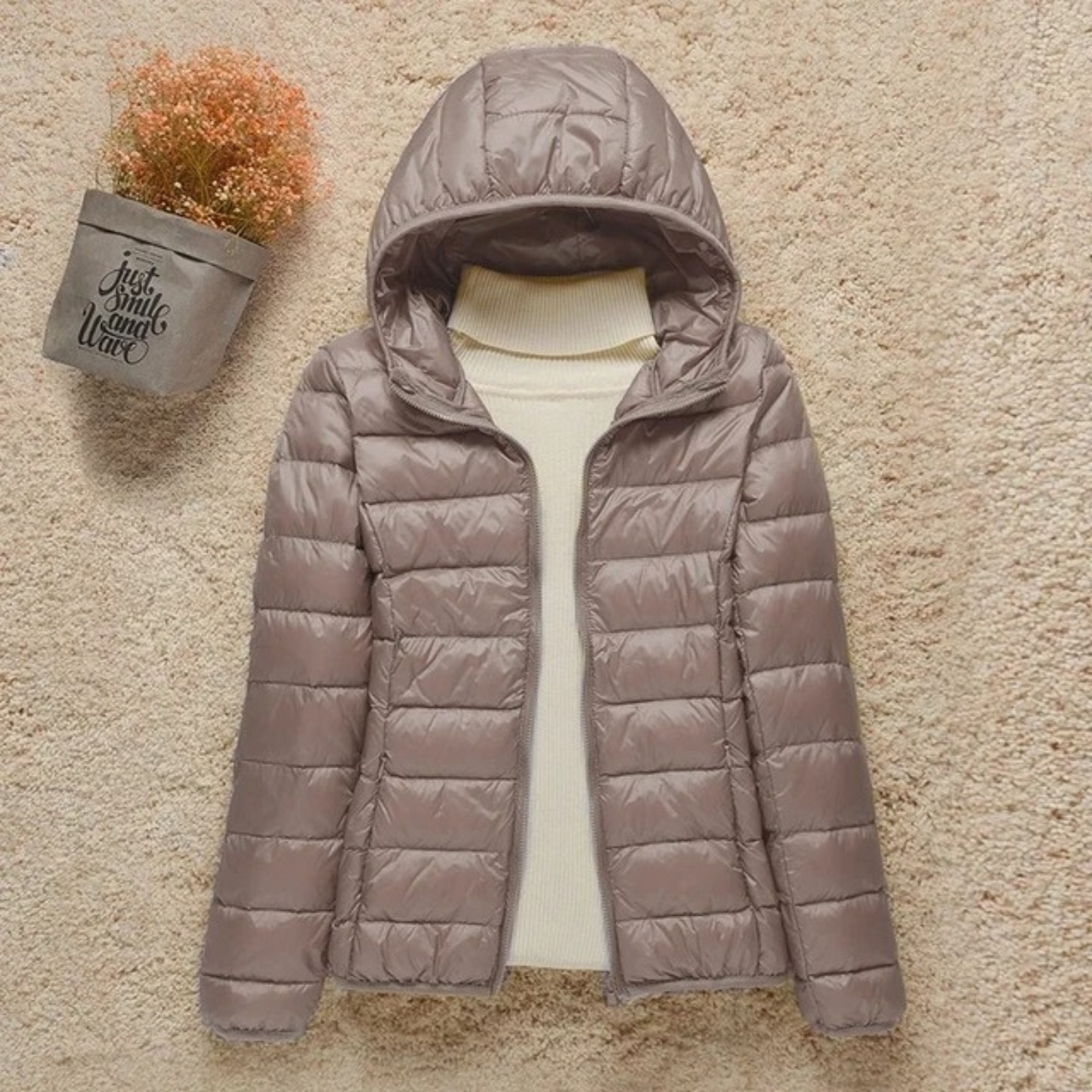 Women's stand collar hooded jacket