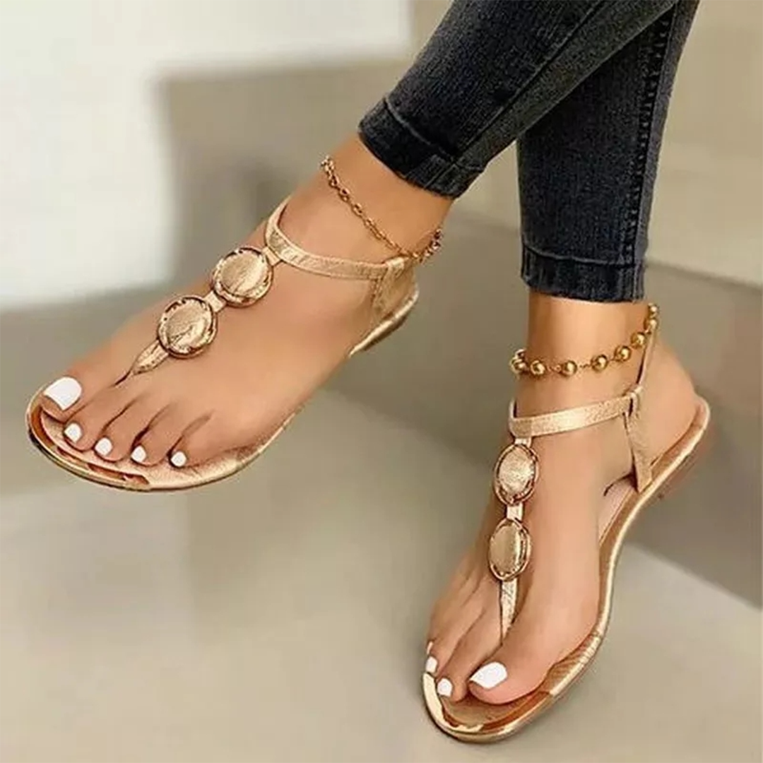 Women's Thong Sandals - Flat Sole - Embellished Straps - Casual Flip-Flop Style