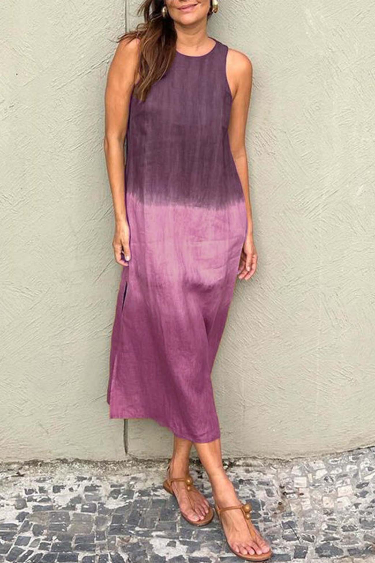 Women's Maxi Dress - Sleeveless Relaxed Fit - Round Neck Lightweight Flowy
