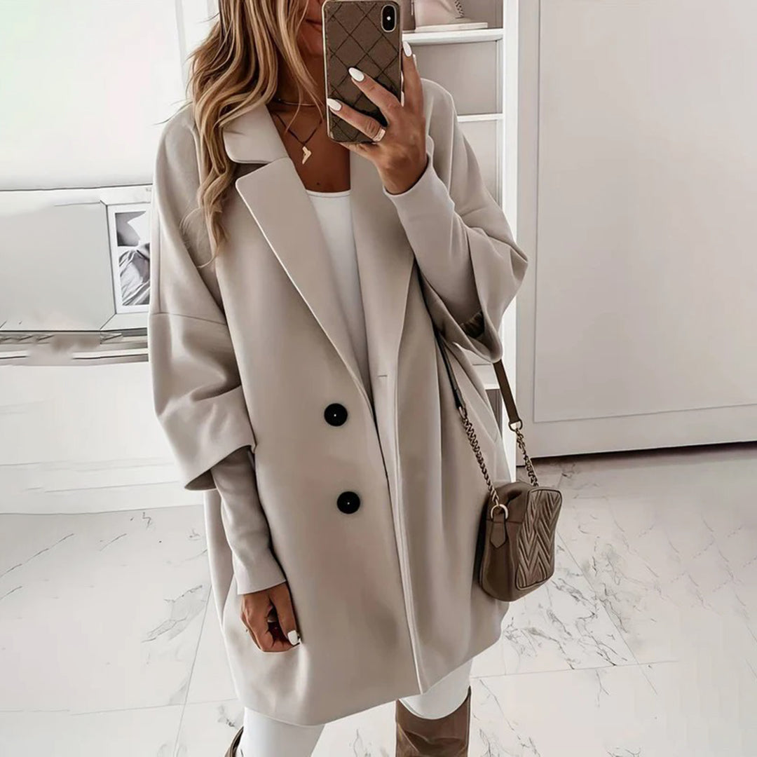 Women's autumn/winter lapel collar coat with two-button closure and three-quarter sleeves coat
