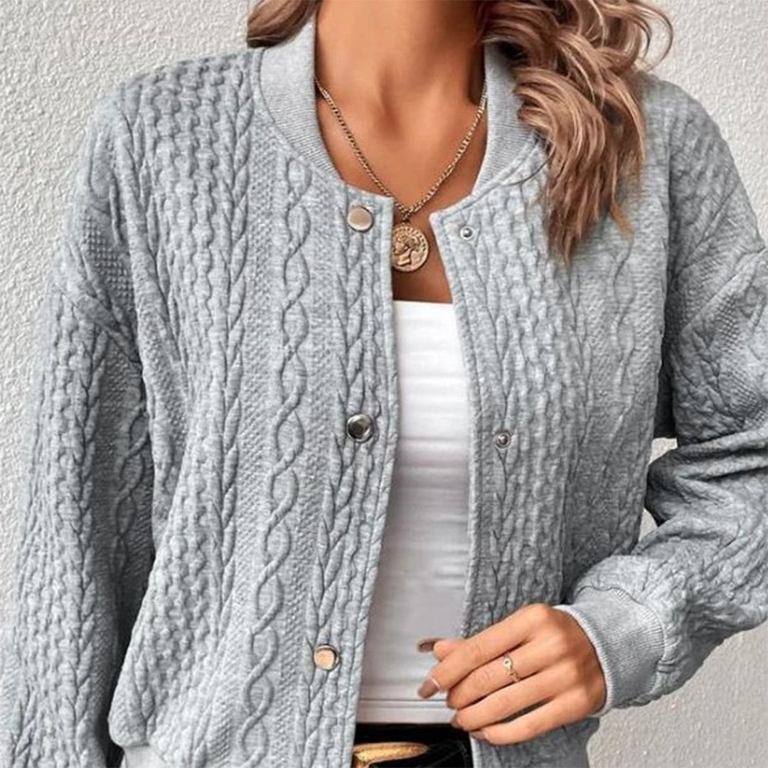 Women's loose jacquard stand collar single breasted jacket